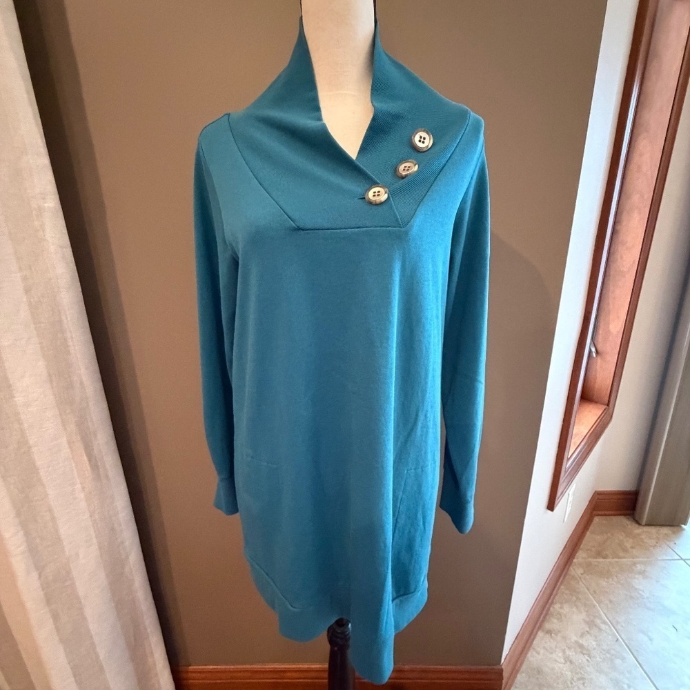 Soft Surroundings Women's Teal Tunic Sweatshirt, Size Medium